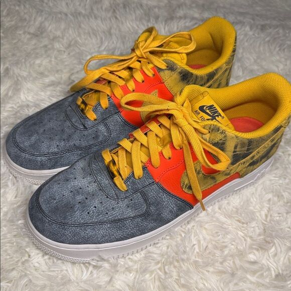 Nike Air Force 1 “07 LV8” dark sulfur Tie Dye - Orange, Yellow, and Gray - Picture 2 of 8